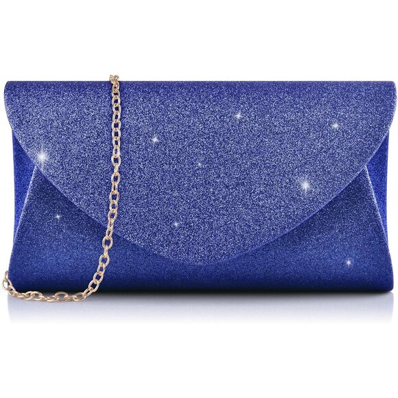 Women Glitter Royal Blue with Chain Evening Bag for Wedding Party Cocktail Prom - Picture 1 of 6